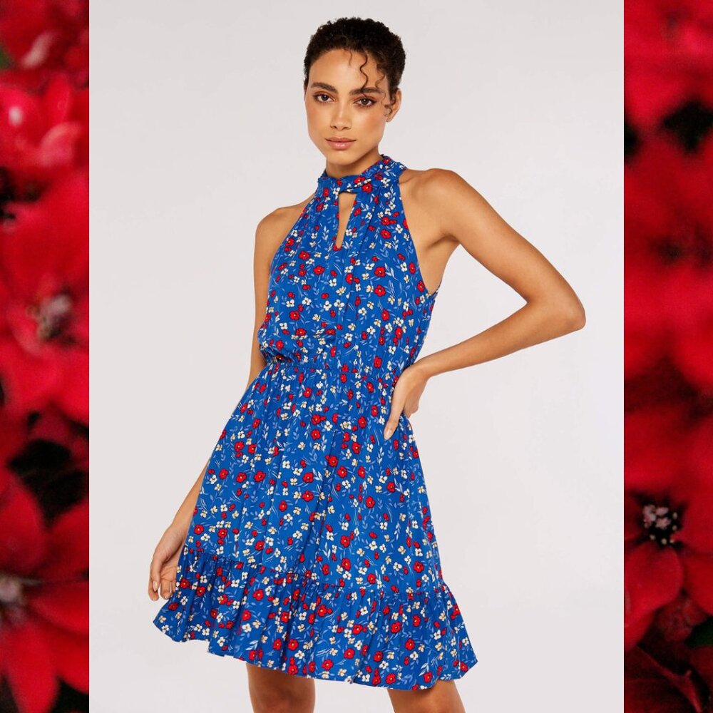 Lightweight High Neck Ditsy Floral Dress